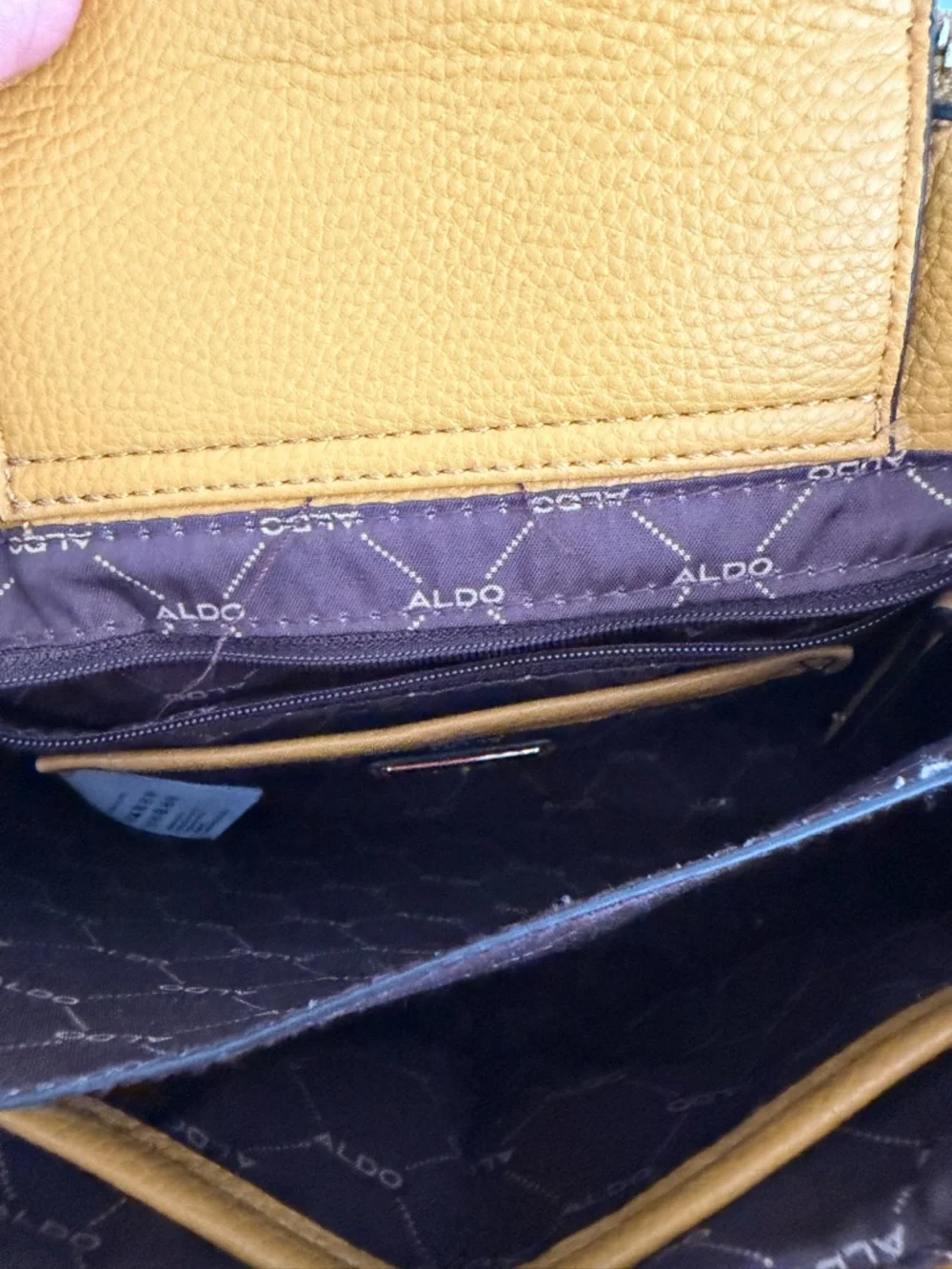 Aldo Mustard Yellow Pebbled Leather Satchel with Scarf Accent - Picture 7 of 10